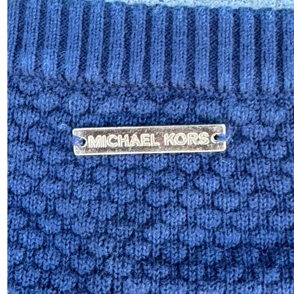 Michael Kors Womens Navy Blue Cold Shoulder Waffle Knit Cotton Sweater Size M